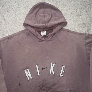 Vintage Nike Hoodie Mens XL Faded Chocolate Brown Center Swoosh Embroidered Logo